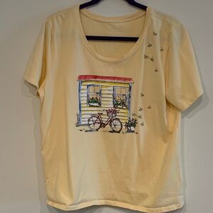 White Stag Yellow Short Sleeve Tee with Bicycle Print